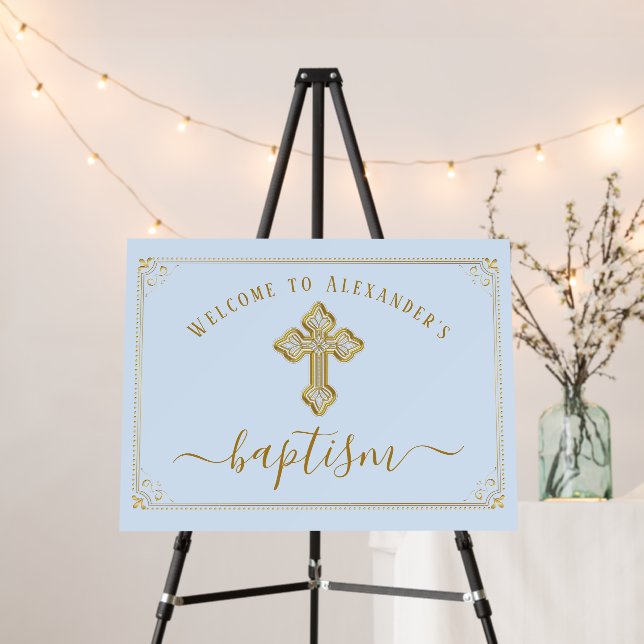 Blue Gold Baptism Welcome Sign (In Situ (Stand))