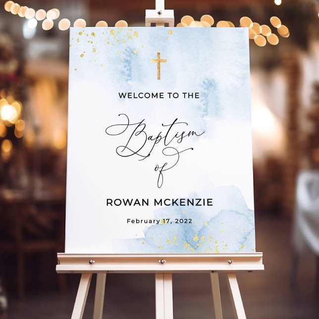 Blue & Gold Baptism Welcome Sign Template, Printab (Creator Uploaded)