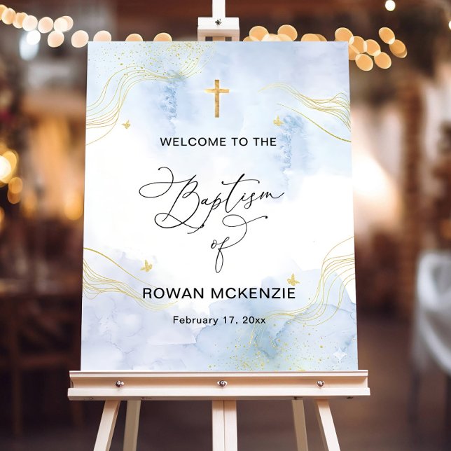 Blue & Gold Baptism Welcome Sign Template, Printab (Creator Uploaded)