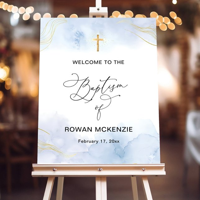 Blue & Gold Baptism Welcome Sign Template, Printab (Creator Uploaded)