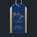 Blue Gold Bar Mitzvah Favor Thank You  Gift Tags<br><div class="desc">Classic elegant blue and gold Bar Mitzvah Thank You favor gift tags with simple faux gold border edges and personalized text throughout with modern and ornate fonts for a unique look. Coordinating items available in the Paper Grape Zazzle Designer Shop Bar Mitzvah Section.</div>