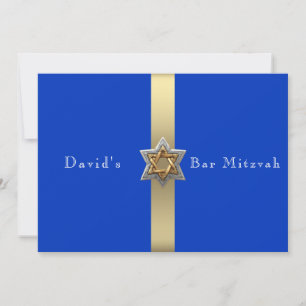 Blue & Gold Bar Mitzvah Star of David Invitation