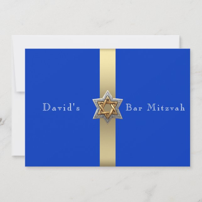 Blue & Gold  Bar Mitzvah Star of David Invitation (Front)
