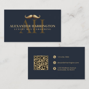 Blue Gold Barber Shop Mustache Mens Grooming Business Card