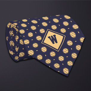 Blue Gold Baseball Icon Necktie