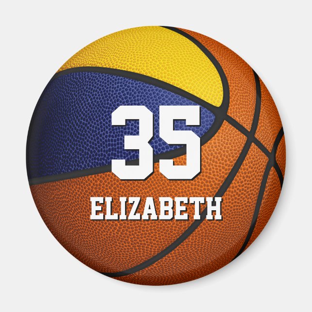blue gold basketball birthday party favors magnet (Front)
