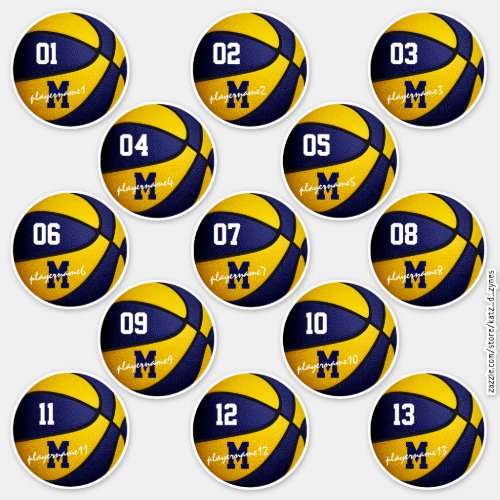 blue gold basketball custom 13 players names sticker