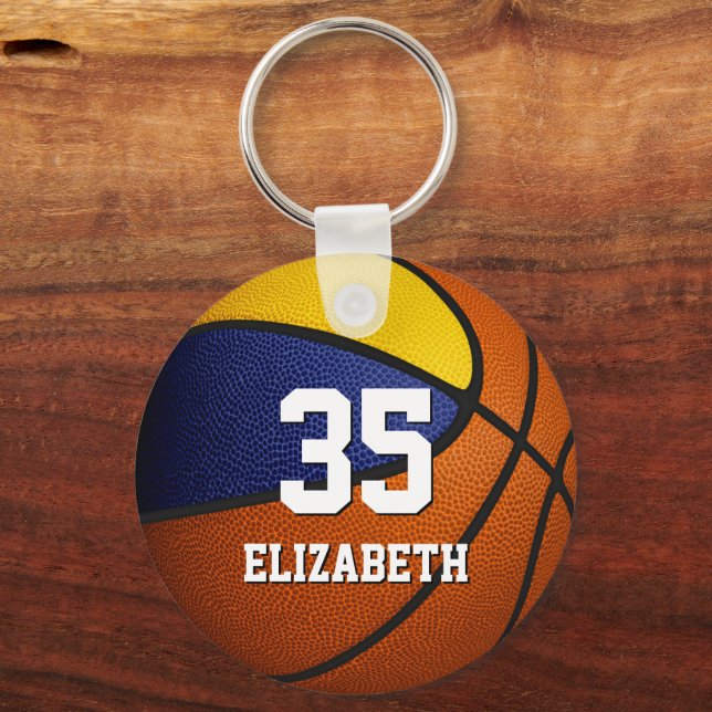 blue gold basketball team banquet favors keychain (Front)