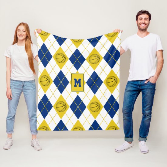 blue gold basketball team colors argyle fleece blanket