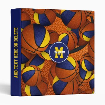 Blue Gold Basketball Team Colors Sports Pattern 3 Ring Binder by katz_d_zynes at Zazzle