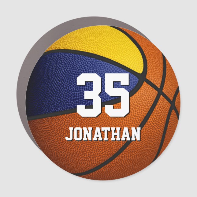 blue gold basketball team spirit locker or car magnet (Front)