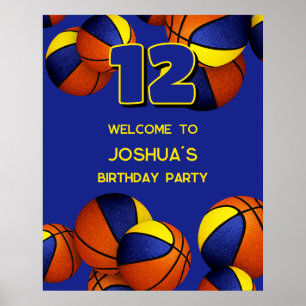 blue gold basketballs birthday party welcome poster