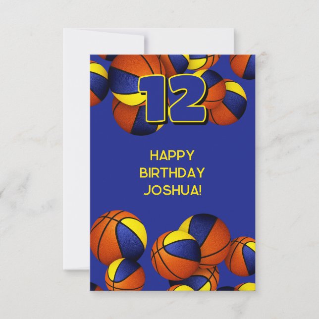 blue gold basketballs happy birthday card (Front)