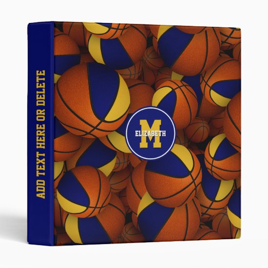 blue gold basketballs kids back to school 3 ring binder