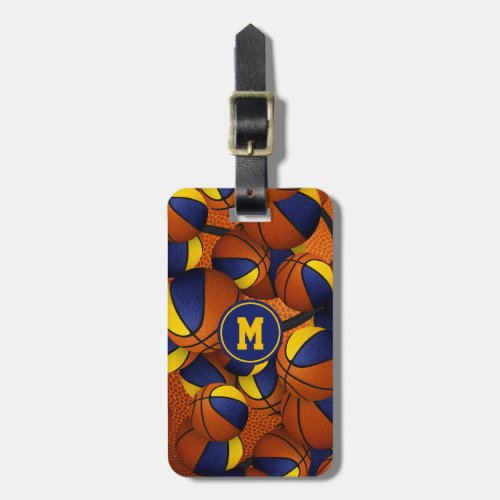 blue gold basketballs pattern team colors luggage tag