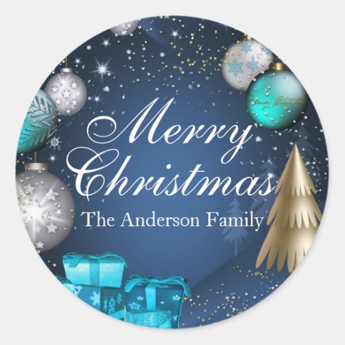 Blue  Gold Bauble Merry Christmas Sticker