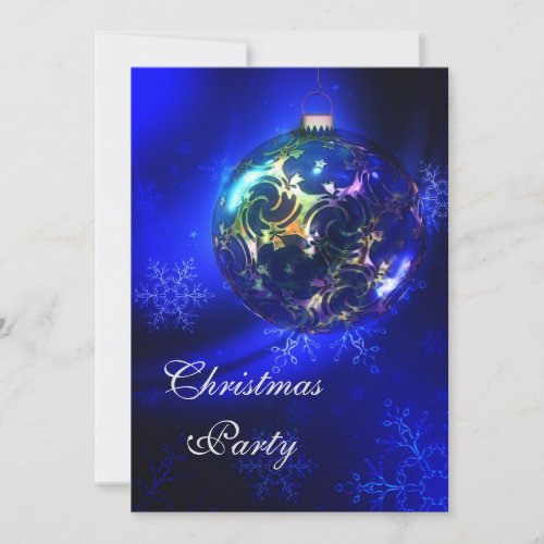Blue  Gold Bauble  Snowflakes Christmas Party Invitation