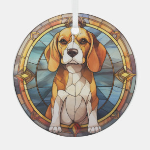 Blue Gold Beagle Puppy  Glass Ornament