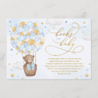 Blue Gold Bear Hot Air Balloon Books for Baby Boy Enclosure Card