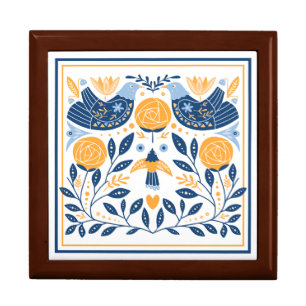 Blue Gold Bird Hygge Pattern Gift Box