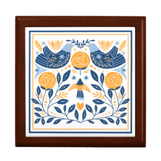 Blue Gold Bird Hygge Pattern Gift Box