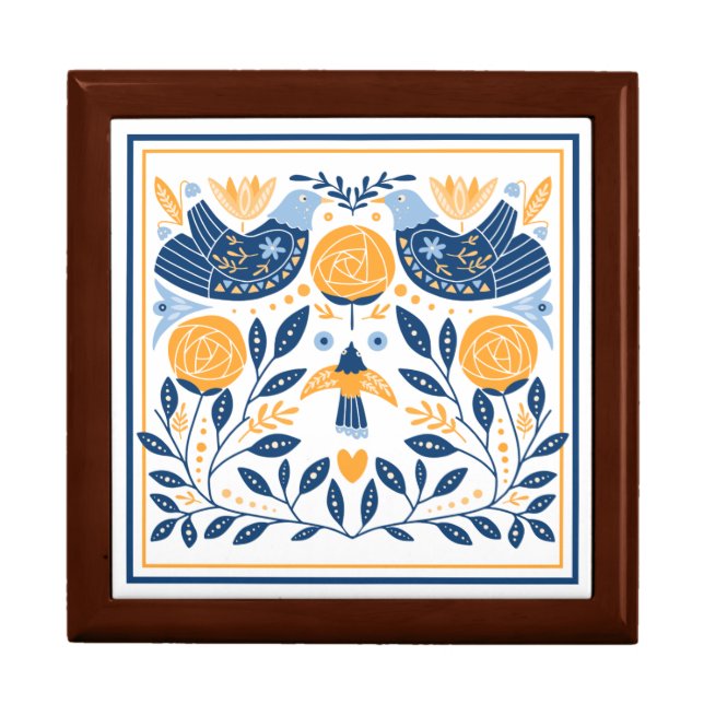 Blue Gold Bird Hygge Pattern Gift Box (Front)