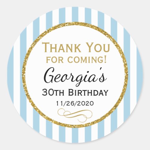 Blue Gold Birthday Thank You Coming Favor Tags