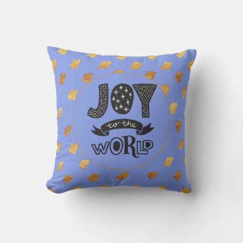 Blue Gold Black Christmas Joy to the World Throw Pillow