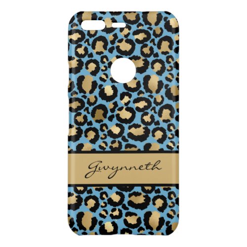 Blue Gold Black Leopard Print with Your Name Uncommon Google Pixel Case