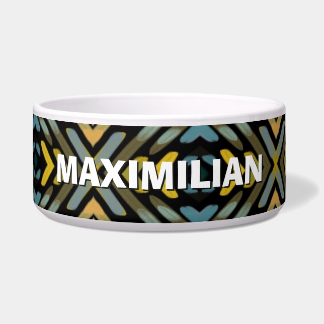 Blue Gold Black Tire Tread Pattern Pet Bowl (Front)