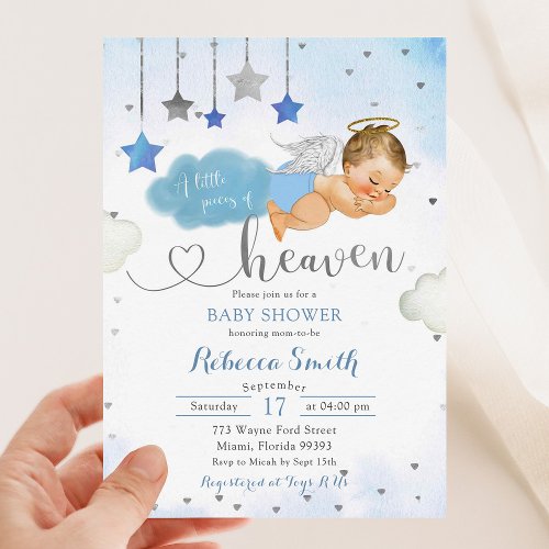 Blue Gold Blonde Baby Angel Baby Shower Invitation