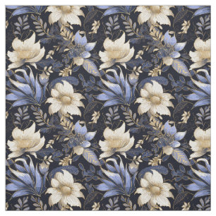 Blue & Gold Boho Chic Floral Pattern Fabric