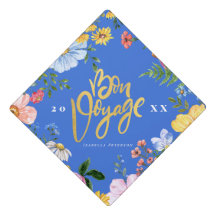 Blue & Gold "Bon Voyage" Floral Graduation Cap Top