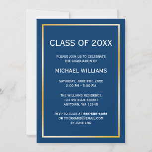 Blue Gold Border Graduation Announcement