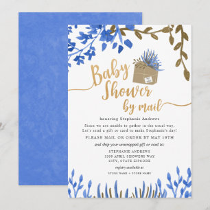 Blue Gold Botanical Neutral Baby Shower by mail Invitation