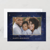 Blue Gold Botanical Photo Holiday PostCard