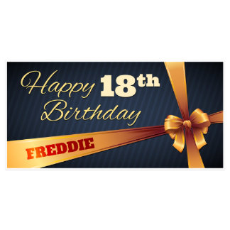 Blue Gold Bow Birthday Banner Party Decor Any Age