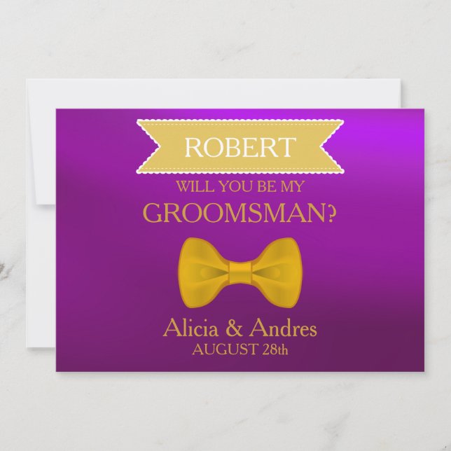 Blue & Gold Bow Will you be my Groomsman? Invitati Invitation (Front)