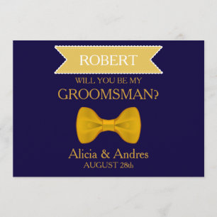 Blue & Gold Bow Will you be my Groomsman? Invitation