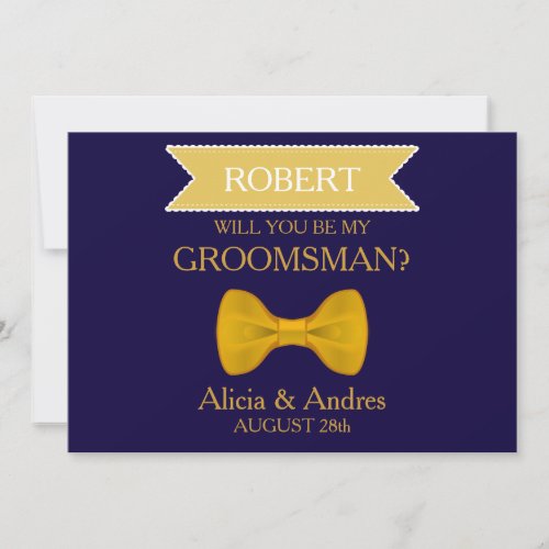 Blue  Gold Bow Will you be my Groomsman Invitation