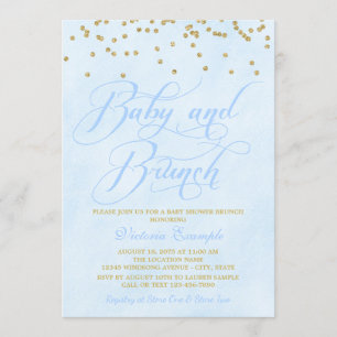Blue Gold Boy Baby Shower Brunch Invitations