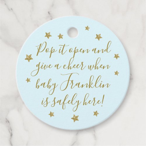 Blue  Gold Boy Baby Shower Champagne Favor Tags