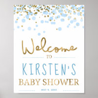 Blue & Gold Boy Baby Shower Welcome Poster