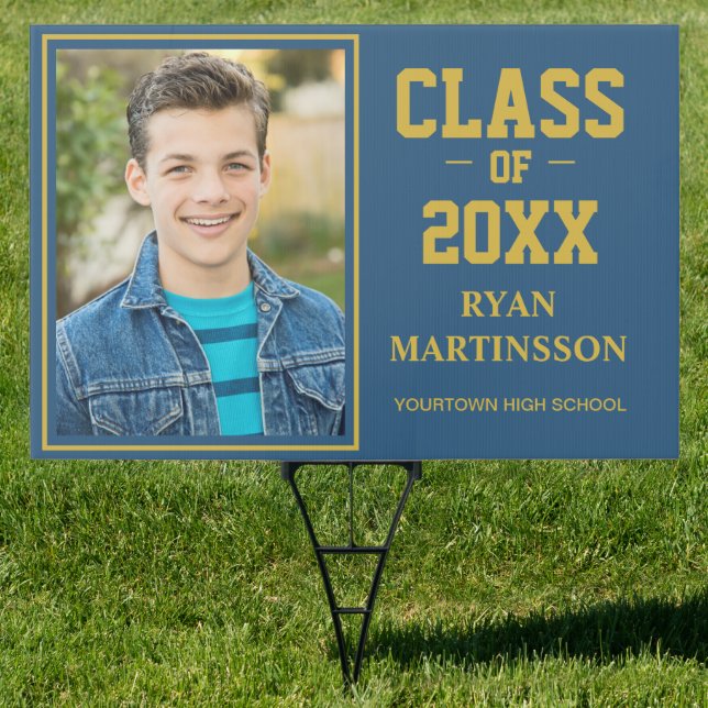 Blue Gold Boy High School College Graduation Photo Sign (Insitu)