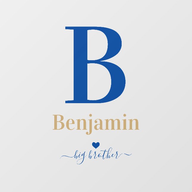 Blue & Gold Boy Initial Monogram Custom Room Wall Decal (Front)