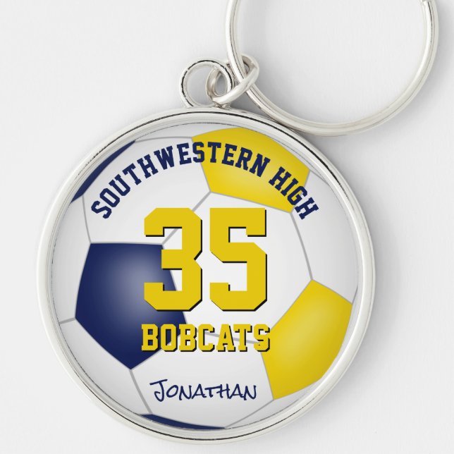 blue gold boys girls name jersey number soccer keychain (Front)