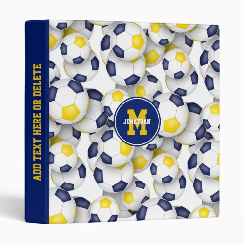 blue gold boys girls team colors soccer balls 3 ring binder