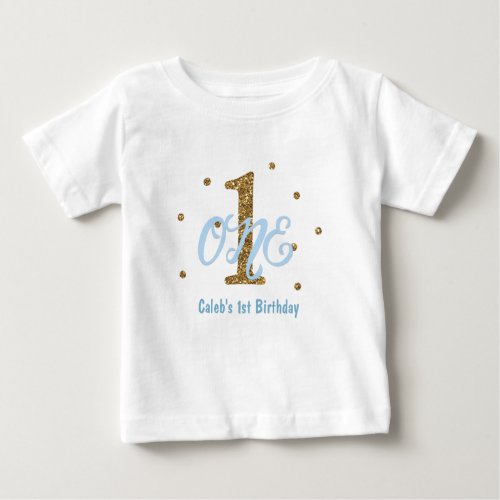 Blue  Gold Boys ONE 1st Birthday Party Custom Baby T_Shirt
