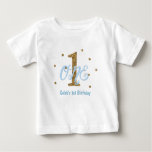 Blue &amp; Gold Boys One 1st Birthday Party Custom Baby T-shirt at Zazzle