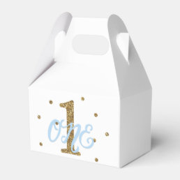 Blue &amp; Gold Boys ONE 1st Birthday Party Favor Favor Boxes